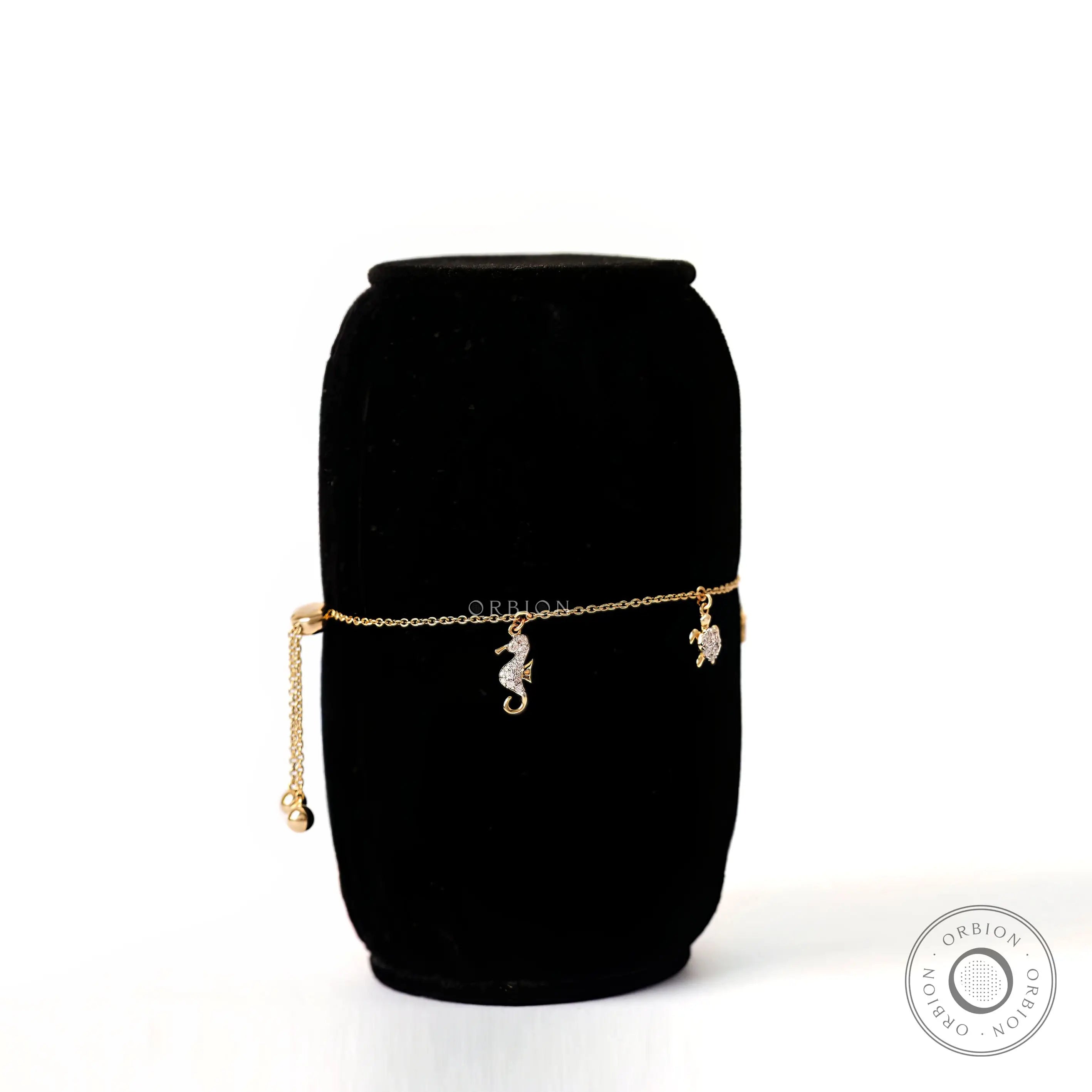 Side view lab diamond ocean charm bolo bracelet adjustable chain