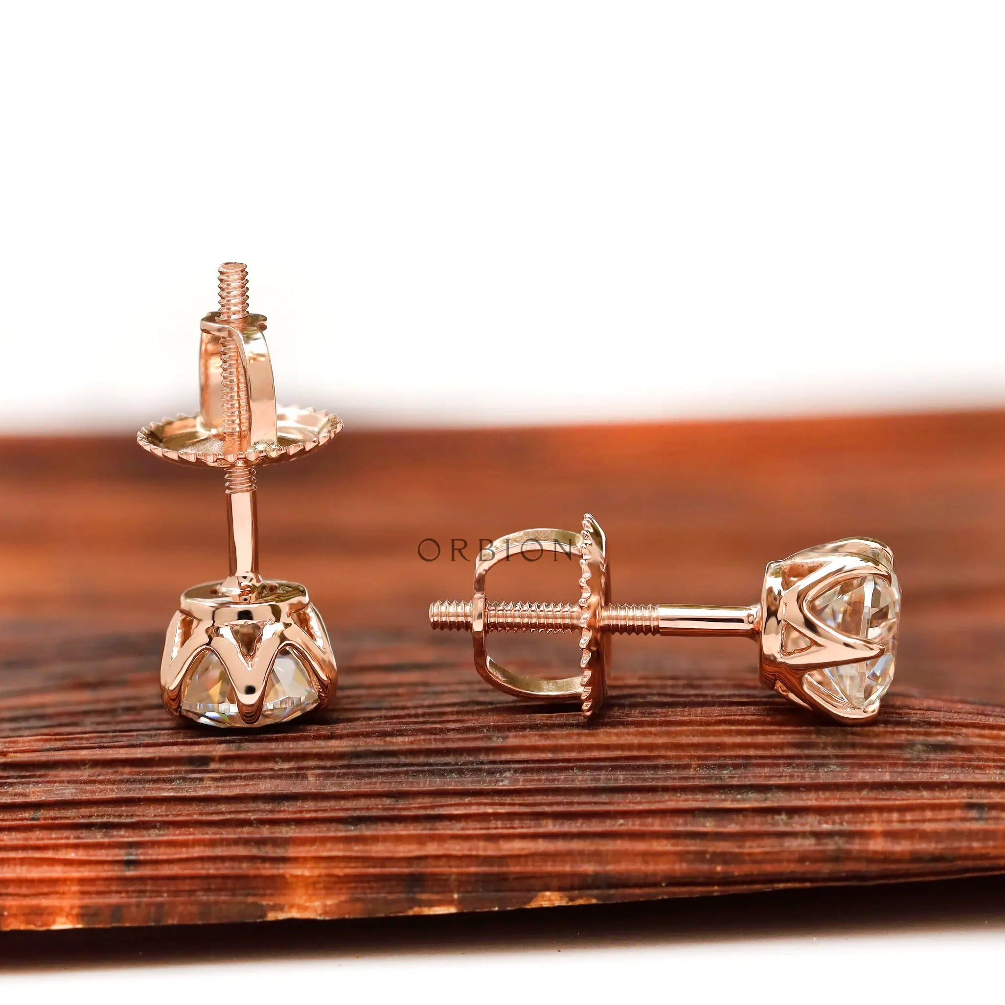 Side profile old European cut moissanite screw back earrings
