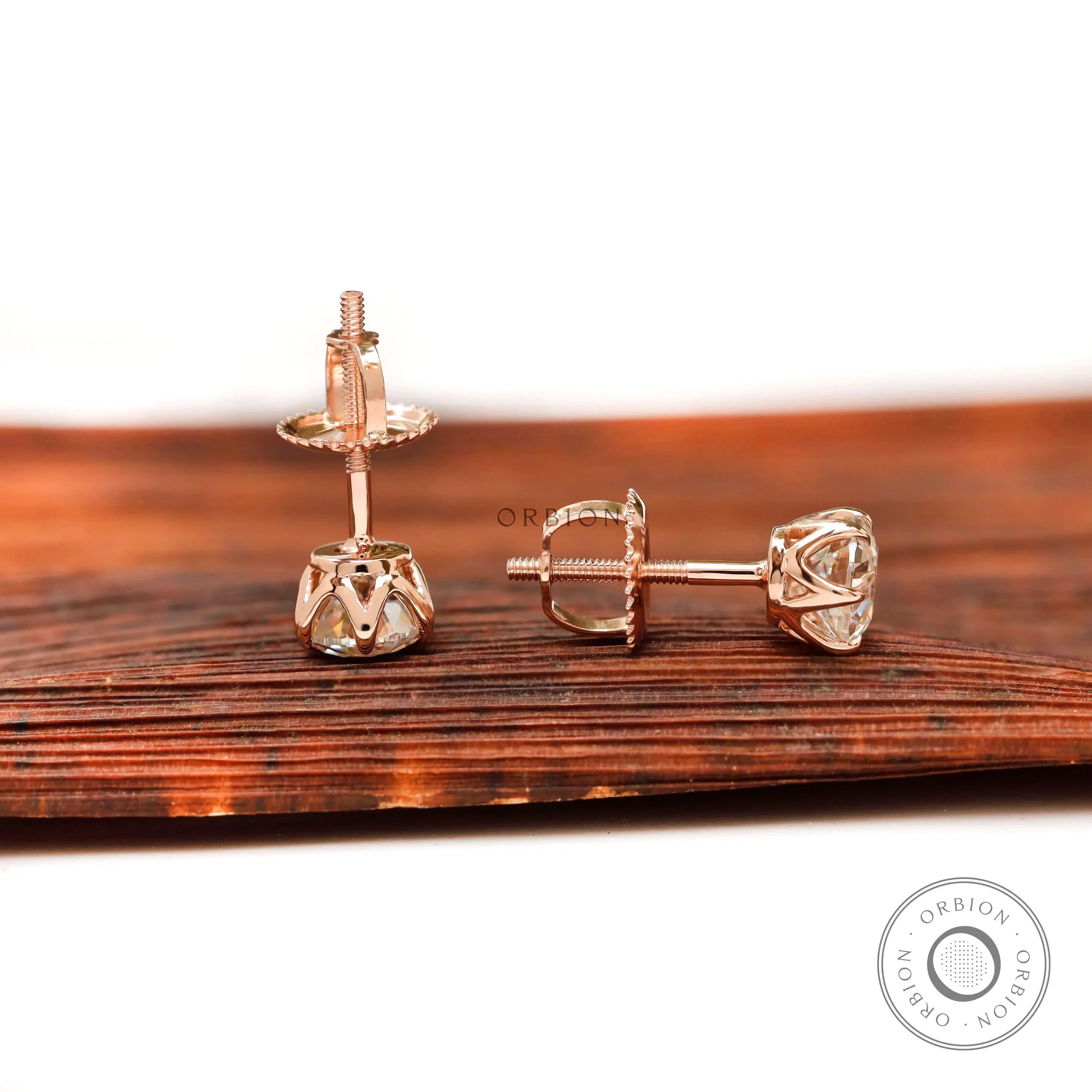 Side profile old European cut moissanite screw back earrings