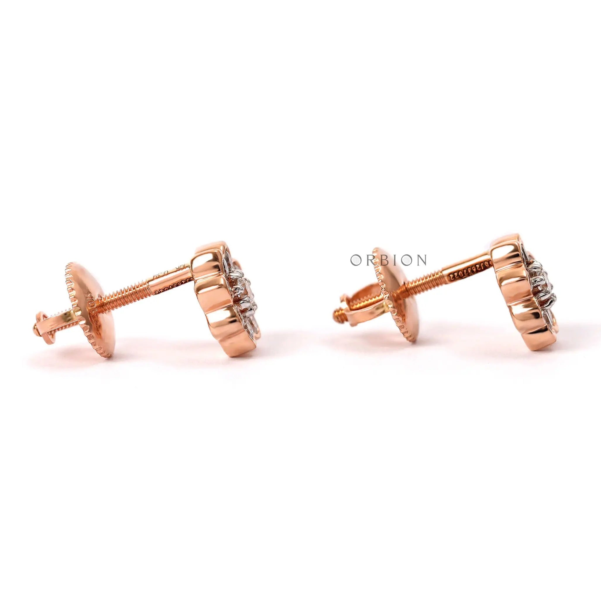Side view floral cluster diamond earrings with screw backs