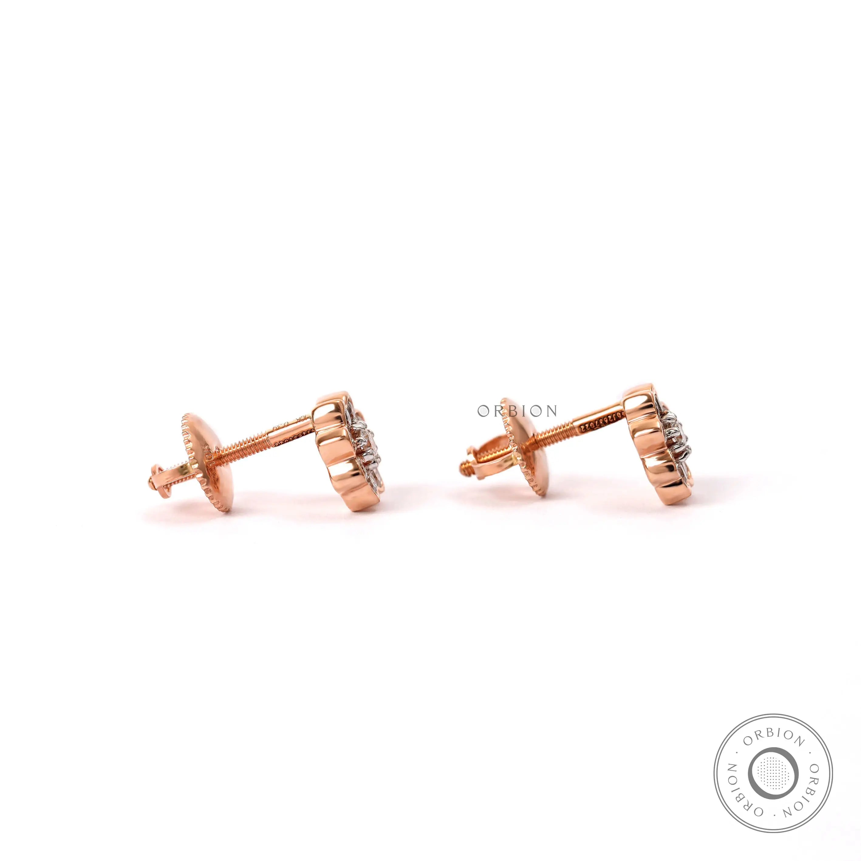 Side view floral cluster diamond earrings with screw backs