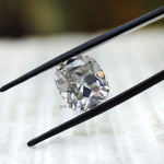 DEF cushion moissanite with soft old mine sparkle