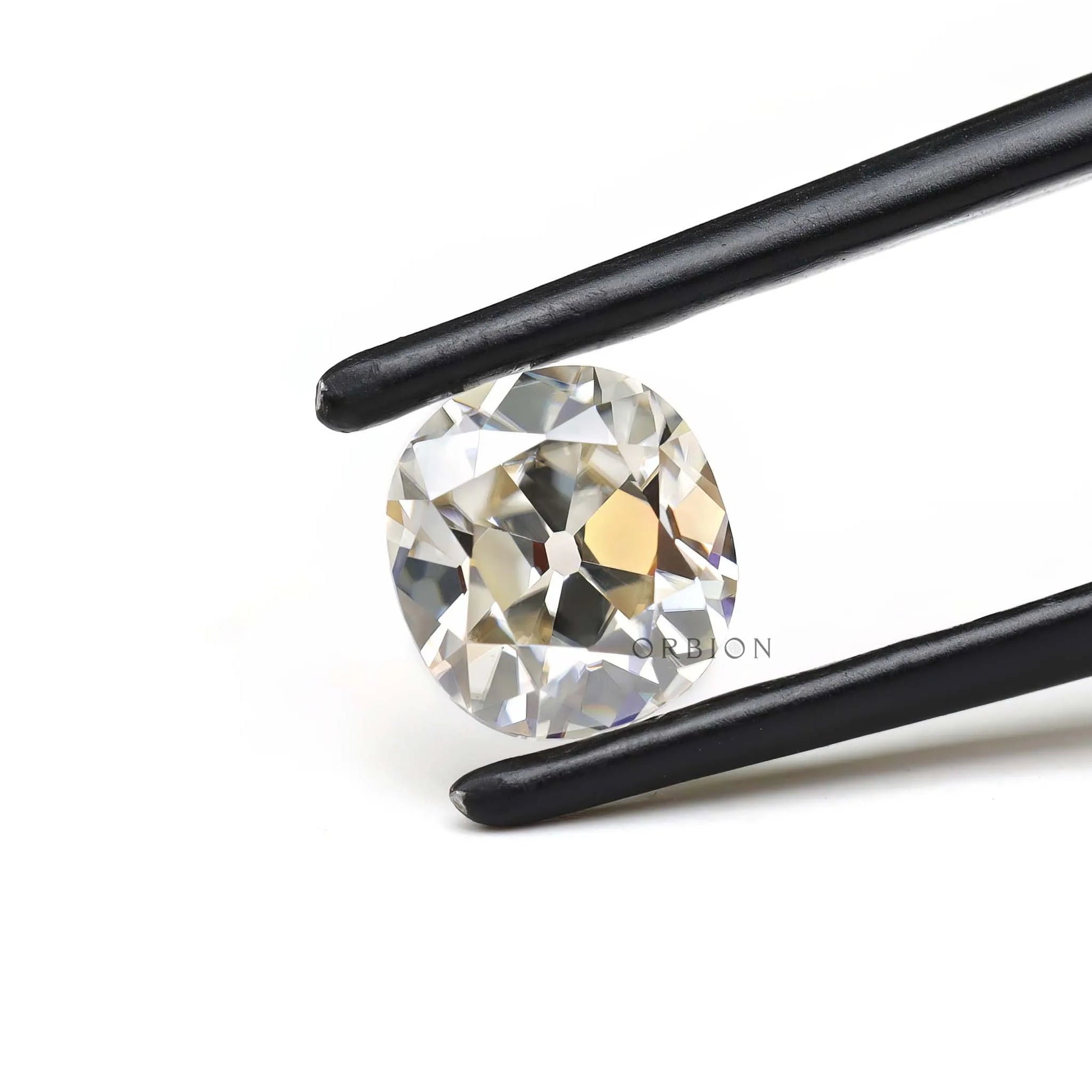 Front view elongated cushion old mine cut loose moissanite