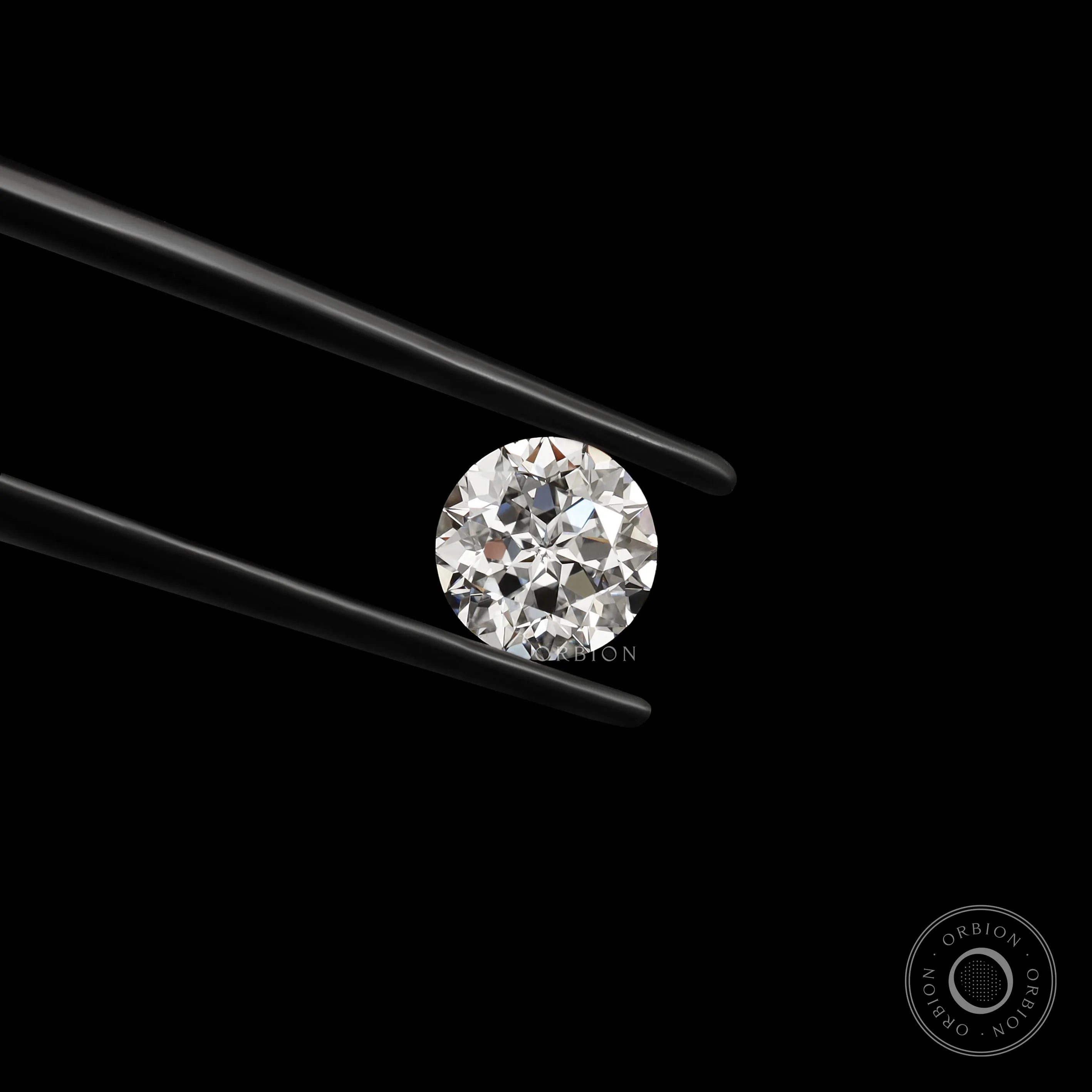 Angled view round nova cut loose lab diamond against black background