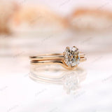 Elongated Cushion Ring Set, OMC Cushion Ring, Engagement Ring Set For Women, Curved Matching Band Gold, Moissanite Ring Set Gold