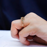 Vintage Three Stone Moissanite Engagement Ring OMC Georgian Style Champagne Color Unique Moissanite Ring Antique Inspired Ring 14k Gold