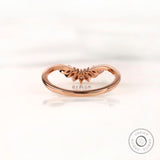 Vintage Diamond Curved Wedding Band, 14K Rose Gold Chevron Nesting Band, Moissanite V Shaped Matching Stacking Ring Anniversary Band for her