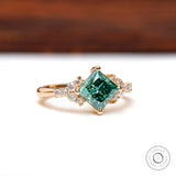 Vibrant Green Moissanite Cluster Ring - Exquisite Yellow Gold Princess Cut Gemstone Ring, Radiant Color Stone Ring