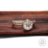 Round Hearts and Arrows Cut Lab Grown Diamond Ring Set IGI Certified Solitaire Hexagon Cathedral Ring With Matching Bubble Band 14k Gold