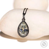 Old Mine Cut Pear Georgian Style Moissanite Pendant, Oxidised Sterling Silver Fine Matte Finish, Vintage Gold Pendant, Closed Bezel Pendant