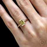 Fancy Yellow Crushed Ice Radiant Cut Lab Diamond Compass Setting Ring in 14K Yellow Gold, Yellow Lab Grown Diamond Ring, Color Diamond Ring