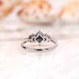 East West Princess Cut Blue Lab Grown Diamond Cluster Engagement Ring Color Diamond Ring Multi Stone Wedding Ring Unique Bridal Diamond Ring