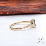 1.2 CT Solitaire Black Green Emerald Cut Moissanite Ring In 10K/14K/18K Yellow Gold Unique Bezel Set Engagement Ring Black Stone Ring Women