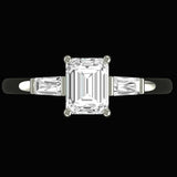 Step Cut Emerald Moissanite Engagement Ring, Three Stone Ring, 10K/14K/18K Solid Gold Ring, Tapered Baguette Side Stones, Gift for Her