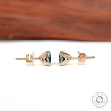 6 MM Old European Cut Blue-Green Moissanite Studs, Triple Claw Prong Studs, Tiny Vintage Style Statement Earrings, 14k Solid Yellow Gold