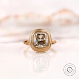 OMC Cushion Champagne Moissanite Engagement Ring Brushed Matte Finish Double Bezel Set Ring Vintage Solitaire Ring Color Moissanite Ring