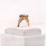 Elongated Cushion Dark Champagne Moissanite Engagement Ring With Side Baguette Stones 14k Yellow Gold Color Moissanite Wedding Bridal Ring