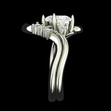 Oval Moissanite Curved Ring Set, 10K White Gold Ring with Stacking Wedding band, Wedding Ring Set, Bridal Ring Set