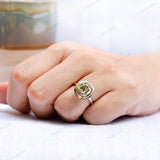 Double Bezel Champagne Moissanite Ring 14k Yellow Gold OMC Elongated Cushion Large Stone Ring Women Color Moissanite Wedding Promise Ring