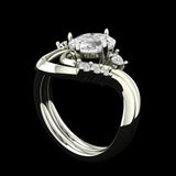 Oval Moissanite Curved Ring Set, 10K White Gold Ring with Stacking Wedding band, Wedding Ring Set, Bridal Ring Set