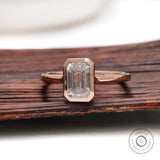 Emerald Cut Moissanite Bezel Engagement Ring, Solitaire Wedding Ring for Her, Classic Comfort Fit Ring, Yellow/White/Rose Gold Handmade Ring