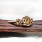 Three Stone Champagne Moissanite Vintage Engagement Ring OEC Georgian Three Stone Ring Antique Old Cut 3 Stone Ring 14k Yellow Gold