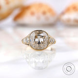 Large Engagement Ring, 10 MM 3.5 CT Cushion Ring, Old Mine Cut Cushion Moissanite Ring, Vintage Cluster Ring, Solitaire Bezel Ring Gold