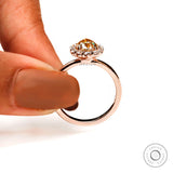 Pear Brownish Champagne Moissanite Halo Engagement Ring Unique Color Stone Wedding Ring Teardrop Bridal Ring Solid Rose Gold Promise Ring