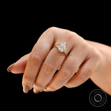 Oval Cut Moissanite Bridal Ring Set, Moissanite Cluster Engagement Ring With Matching Curved Band, Vintage Chevron Style Band Ring Set