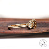 Vintage Three Stone Moissanite Engagement Ring OMC Georgian Style Champagne Color Unique Moissanite Ring Antique Inspired Ring 14k Gold
