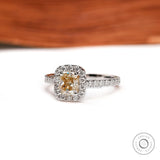 Dazzling Cushion Cut Yellow Champagne Moissanite Ring - Sparkle in White Gold Cathedral Shank Setting, Your Unique Halo Engagement Ring