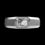 Emerald Step Cut Lab Diamond Signet Ring, Unique East West Setting Men's Ring in 14k White Gold, Mens Diamond Ring