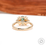 Vintage Inspired Green Moissanite Half Halo Ring - Sparkling Multi Stone Unique Floral Cluster Design in Yellow Gold, Gift For Her