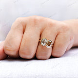 Two Stone Toi Et Moi Engagement Ring Elongated Cushion Champagne White Moissanite Double Stone Ring Antique Bezel Set You And Me Ring Gold