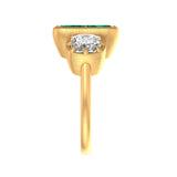 Georgian Style Emerald Ring with 6 MM OMC Moissanite Accent, 14K Brushed Gold Statement Ring, Elegant Old Mine Cut Emerald Ring