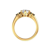 OEC Moissanite Cluster Engagement Ring, 10k/14k/18k Solid Yellow Gold Ring, Side Black Moissanite Ring, Proposal Ring For Her