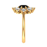 Old European Cut Round Black Moissanite Engagement Ring, 10K/14K/18K Solid Yellow Gold Cluster Halo Proposal Ring, Floral Bridal Ring