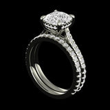 Cushion Cut Engagement Ring With Band, Hidden Halo Ring, Cathedral Shank Rings, Lab Diamond Matching Band, Moissanite Bridal Ring Set