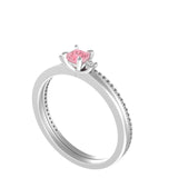 3.5 MM Cushion Cut Fancy Intense Pink Lab Grown Diamond Moissanite Accent Stones Engagement Ring Set, 10K/14K/18K Solid White Gold Rings