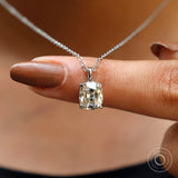 Elongated Cushion Moissanite Pendant, Off White Old Mine Cut Pendant, Claw Prong Set Georgian Style Pendant, Antique White Gold Pendant