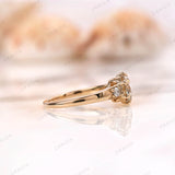 Champagne Moissanite Ring, Georgian Ring for Her, Unique Engagement Ring, Old Cut Three Stone Ring, Claw Prong Ring, Vintage Promise Ring