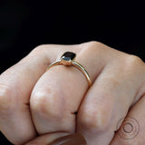 1.2 CT Solitaire Black Green Emerald Cut Moissanite Ring In 10K/14K/18K Yellow Gold Unique Bezel Set Engagement Ring Black Stone Ring Women