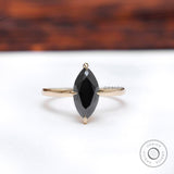 Marquise Black Moissanite Engagement Ring, 10k/14k/18k Solid Gold Ring, Simple Wedding Ring, Anniversary Gift, Promise Ring For Her