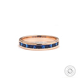 Princess Blue Sapphire Channel Set Wedding Band, Half Eternity Anniversary Band, Color Wedding Band, Blue Channel Set Ring, 14k Rose Gold