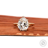 3 CT Fat Pear Unique Custom Cut Lab Grown Diamond Ring, Georgian Style Round Shank Vintage Ring in Yellow Gold, Antique Engagement Ring