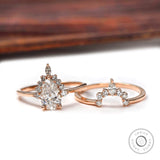 Pear shaped Moissanite engagement ring set Rose gold engagement ring Vintage Bridal set Diamond wedding Curved Anniversary Promise ring gift