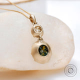 Two Stone Moissanite Pendant, Old Mine Cut Pendant, Gold Pendant, Oval Dark Green Stone Pendant, Closed Bezel Pendant, Georgian Jewelry