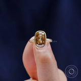 Elongated Cushion Champagne Moissanite Ring, Old Mine Cut Ring, Champagne Bezel Ring, Matt Finish Gold Ring, Antique Old Cut Ring