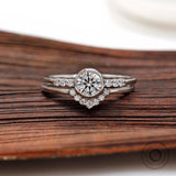 Round Hearts and Arrows Lab Grown Diamond Engagement Ring, IGI Certified, 14k Gold Boho/Bohemian Ring, Stacking Ring Set, Bridal Ring Set