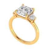 Three Stone Engagement Ring, Asscher Moissanite Ring, Three Stone Moissanite Ring, Step Cut Ring, 10k/14k/18k Yellow Gold Triology Ring